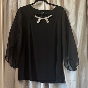 Elegant Black Chiffon Blouse with Rhinestone Detail